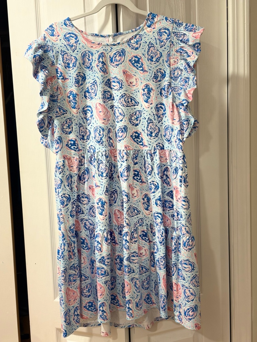 Simply Southern Oyster Print Dress | Coastal Preppy Ruffle Sleeve Tiered Dress - Picture 5 of 6